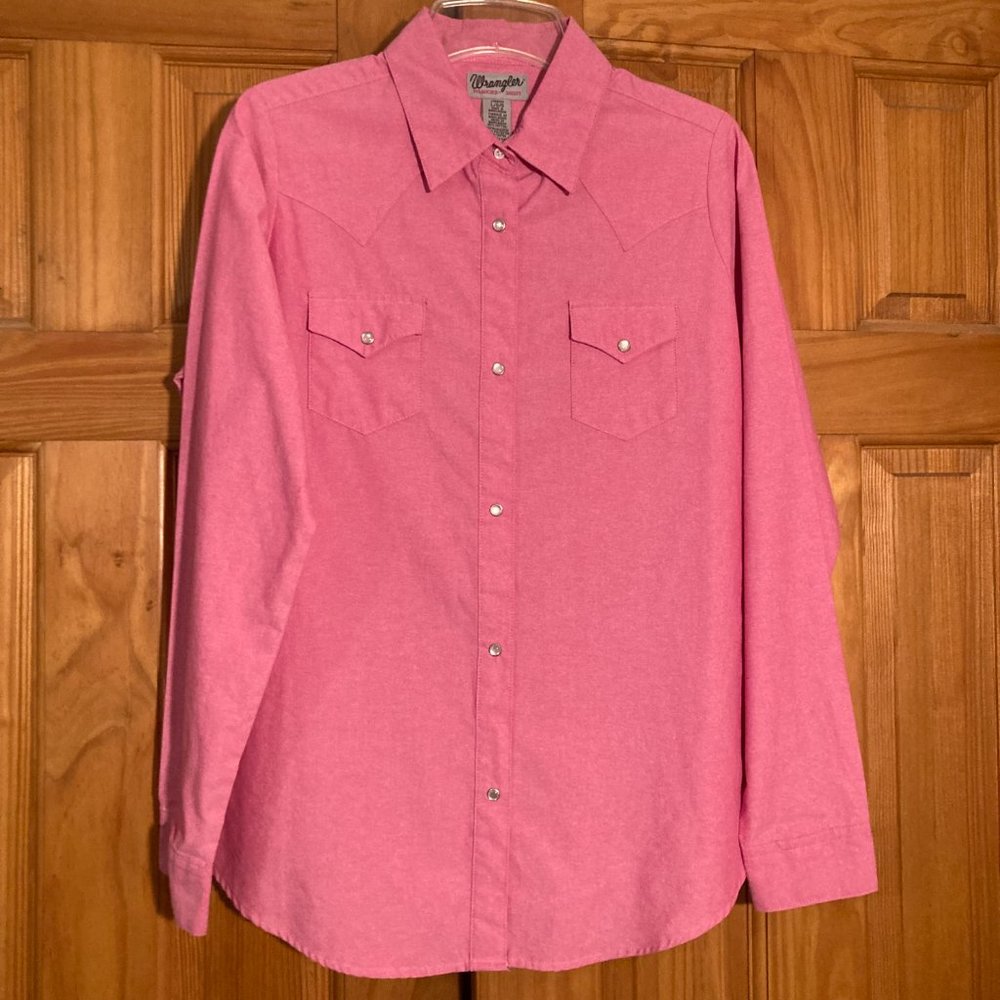 NWOT Wrangler Wrancher Vintage 90s Top Long Sleeve Blouse Snap Pink Size L Large